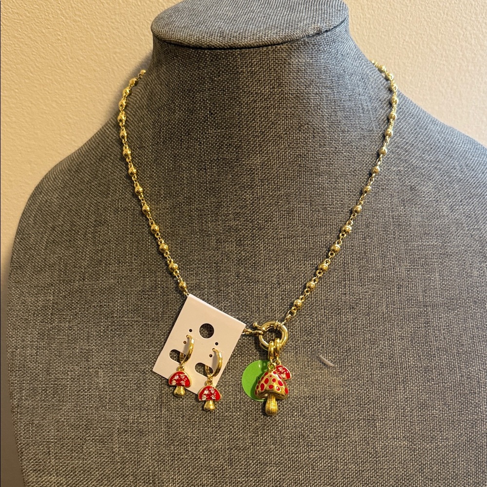 Whimsical Gold Mushroom Jewelry Set